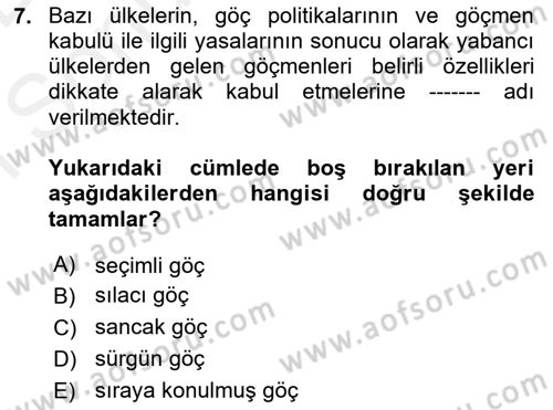 Osmanlı´da İskan ve Göç Dersi 2018 - 2019 Yılı (Final) Dönem Sonu Sınav Soruları 7. Soru