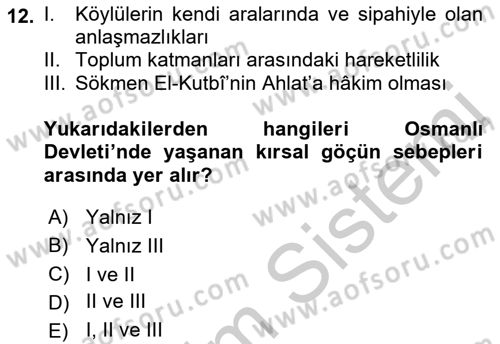 Osmanlı´da İskan ve Göç Dersi 2018 - 2019 Yılı Yaz Okulu Sınav Soruları 12. Soru