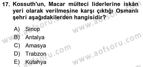 Osmanlı´da İskan ve Göç Dersi 2018 - 2019 Yılı Yaz Okulu Sınav Soruları 17. Soru