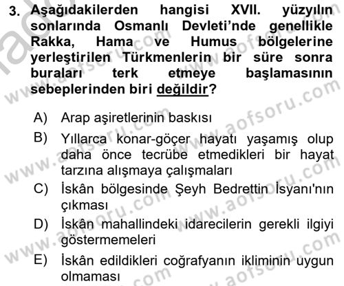 Osmanlı´da İskan ve Göç Dersi 2018 - 2019 Yılı Yaz Okulu Sınav Soruları 3. Soru