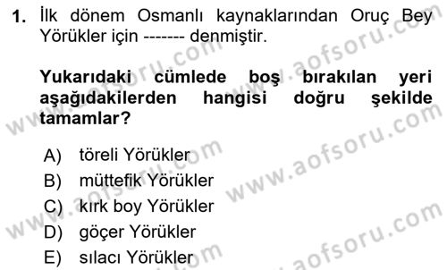 Osmanlı´da İskan ve Göç Dersi 2020 - 2021 Yılı Yaz Okulu Sınav Soruları 1. Soru