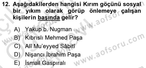 Osmanlı´da İskan ve Göç Dersi 2020 - 2021 Yılı Yaz Okulu Sınav Soruları 12. Soru