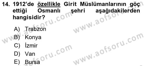 Osmanlı´da İskan ve Göç Dersi 2020 - 2021 Yılı Yaz Okulu Sınav Soruları 14. Soru