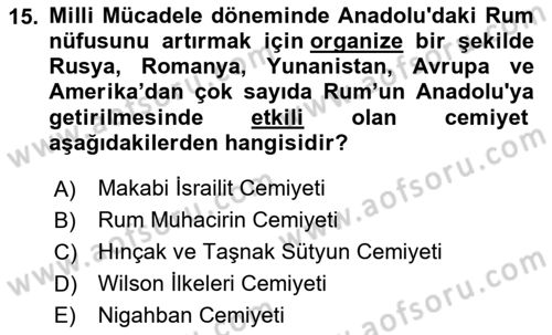 Osmanlı´da İskan ve Göç Dersi 2020 - 2021 Yılı Yaz Okulu Sınav Soruları 15. Soru