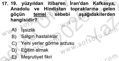 Osmanlı´da İskan ve Göç Dersi 2020 - 2021 Yılı Yaz Okulu Sınav Soruları 17. Soru