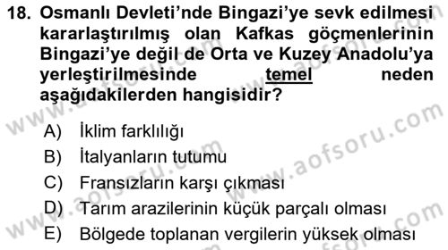 Osmanlı´da İskan ve Göç Dersi 2020 - 2021 Yılı Yaz Okulu Sınav Soruları 18. Soru