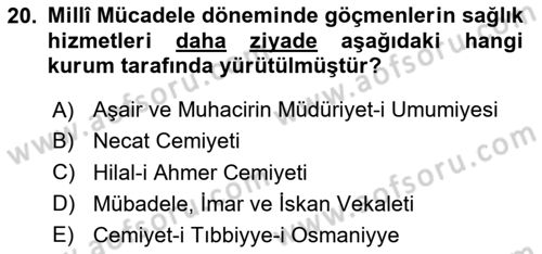 Osmanlı´da İskan ve Göç Dersi 2020 - 2021 Yılı Yaz Okulu Sınav Soruları 20. Soru