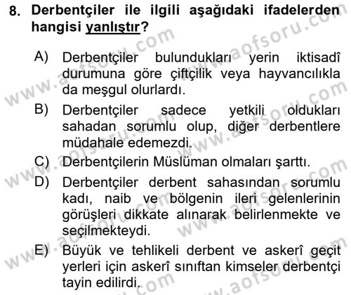 Osmanlı´da İskan ve Göç Dersi 2020 - 2021 Yılı Yaz Okulu Sınav Soruları 8. Soru