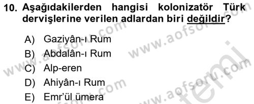 Osmanlı´da İskan ve Göç Dersi 2021 - 2022 Yılı (Vize) Ara Sınav Soruları 10. Soru