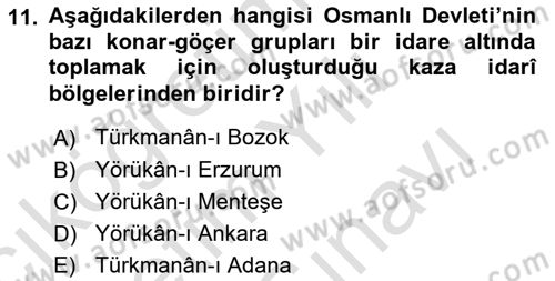 Osmanlı´da İskan ve Göç Dersi 2021 - 2022 Yılı (Vize) Ara Sınav Soruları 11. Soru
