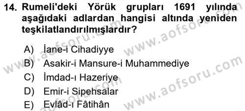 Osmanlı´da İskan ve Göç Dersi 2021 - 2022 Yılı (Vize) Ara Sınav Soruları 14. Soru