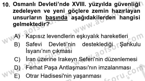 Osmanlı´da İskan ve Göç Dersi 2021 - 2022 Yılı (Final) Dönem Sonu Sınav Soruları 10. Soru