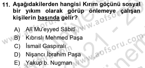 Osmanlı´da İskan ve Göç Dersi 2021 - 2022 Yılı (Final) Dönem Sonu Sınav Soruları 11. Soru