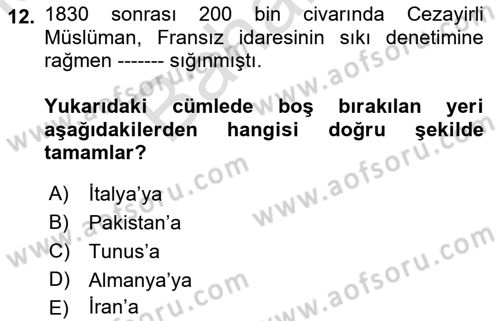 Osmanlı´da İskan ve Göç Dersi 2021 - 2022 Yılı (Final) Dönem Sonu Sınav Soruları 12. Soru