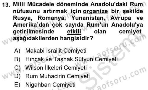 Osmanlı´da İskan ve Göç Dersi 2021 - 2022 Yılı (Final) Dönem Sonu Sınav Soruları 13. Soru
