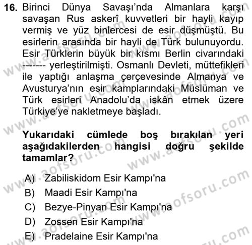 Osmanlı´da İskan ve Göç Dersi 2021 - 2022 Yılı (Final) Dönem Sonu Sınav Soruları 16. Soru