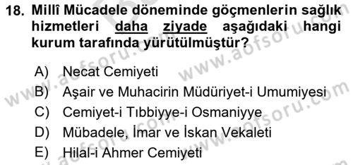 Osmanlı´da İskan ve Göç Dersi 2021 - 2022 Yılı (Final) Dönem Sonu Sınav Soruları 18. Soru