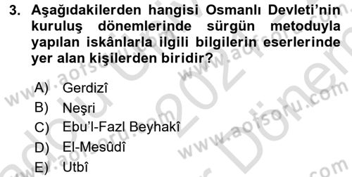 Osmanlı´da İskan ve Göç Dersi 2021 - 2022 Yılı (Final) Dönem Sonu Sınav Soruları 3. Soru