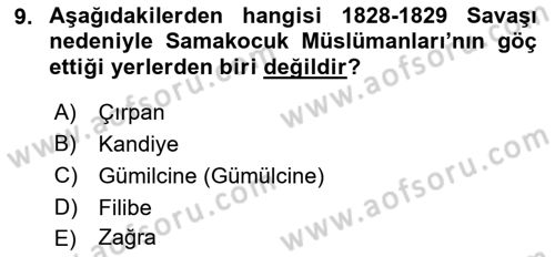 Osmanlı´da İskan ve Göç Dersi 2021 - 2022 Yılı (Final) Dönem Sonu Sınav Soruları 9. Soru