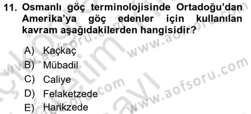 Osmanlı´da İskan ve Göç Dersi 2021 - 2022 Yılı Yaz Okulu Sınav Soruları 11. Soru
