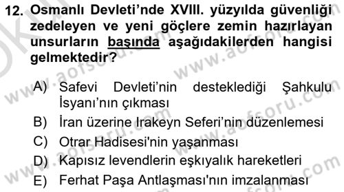 Osmanlı´da İskan ve Göç Dersi 2021 - 2022 Yılı Yaz Okulu Sınav Soruları 12. Soru