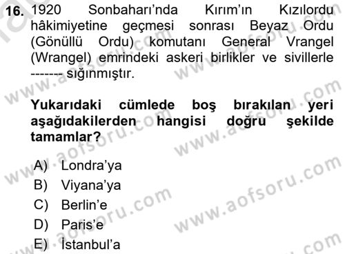 Osmanlı´da İskan ve Göç Dersi 2021 - 2022 Yılı Yaz Okulu Sınav Soruları 16. Soru