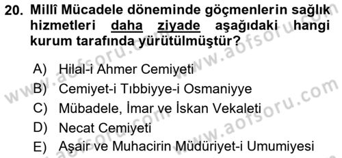 Osmanlı´da İskan ve Göç Dersi 2021 - 2022 Yılı Yaz Okulu Sınav Soruları 20. Soru