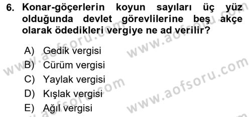 Osmanlı´da İskan ve Göç Dersi 2021 - 2022 Yılı Yaz Okulu Sınav Soruları 6. Soru