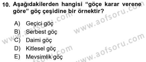 Osmanlı´da İskan ve Göç Dersi 2022 - 2023 Yılı Yaz Okulu Sınav Soruları 10. Soru