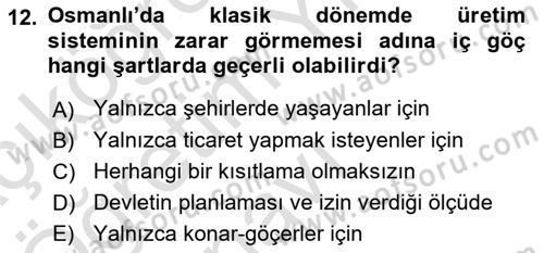Osmanlı´da İskan ve Göç Dersi 2022 - 2023 Yılı Yaz Okulu Sınav Soruları 12. Soru