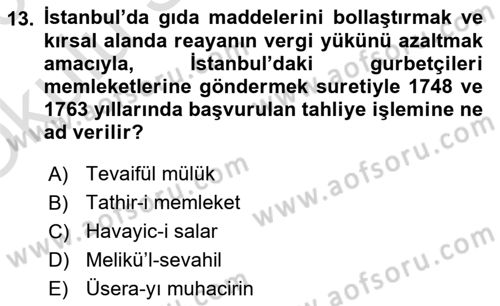 Osmanlı´da İskan ve Göç Dersi 2022 - 2023 Yılı Yaz Okulu Sınav Soruları 13. Soru