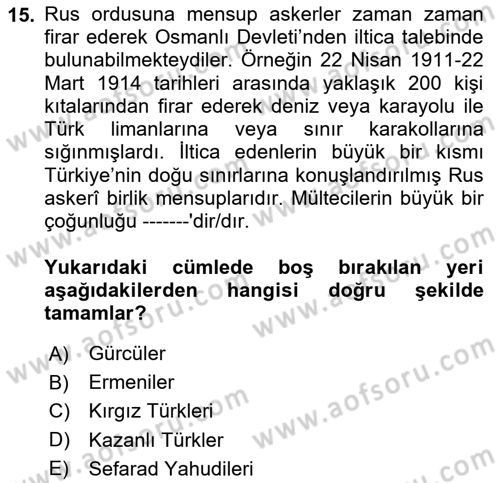 Osmanlı´da İskan ve Göç Dersi 2022 - 2023 Yılı Yaz Okulu Sınav Soruları 15. Soru