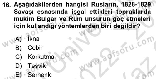 Osmanlı´da İskan ve Göç Dersi 2022 - 2023 Yılı Yaz Okulu Sınav Soruları 16. Soru