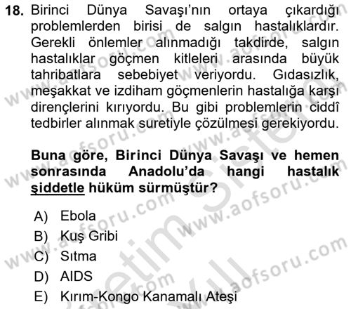 Osmanlı´da İskan ve Göç Dersi 2022 - 2023 Yılı Yaz Okulu Sınav Soruları 18. Soru