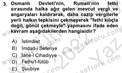 Osmanlı´da İskan ve Göç Dersi 2022 - 2023 Yılı Yaz Okulu Sınav Soruları 3. Soru