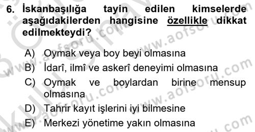 Osmanlı´da İskan ve Göç Dersi 2022 - 2023 Yılı Yaz Okulu Sınav Soruları 6. Soru