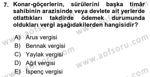 Osmanlı´da İskan ve Göç Dersi 2022 - 2023 Yılı Yaz Okulu Sınav Soruları 7. Soru