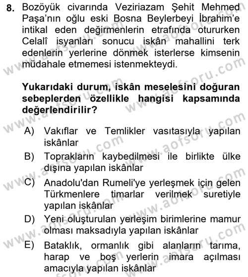 Osmanlı´da İskan ve Göç Dersi 2022 - 2023 Yılı Yaz Okulu Sınav Soruları 8. Soru