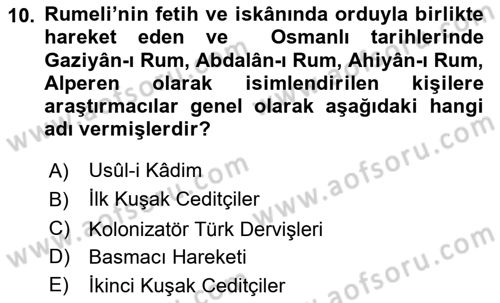 Osmanlı´da İskan ve Göç Dersi 2023 - 2024 Yılı (Vize) Ara Sınav Soruları 10. Soru