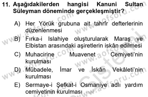 Osmanlı´da İskan ve Göç Dersi 2023 - 2024 Yılı (Vize) Ara Sınav Soruları 11. Soru