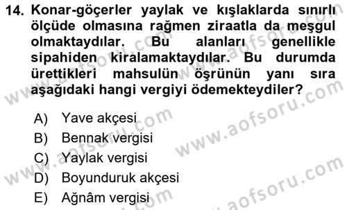 Osmanlı´da İskan ve Göç Dersi 2023 - 2024 Yılı (Vize) Ara Sınav Soruları 14. Soru