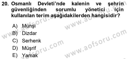 Osmanlı´da İskan ve Göç Dersi 2023 - 2024 Yılı (Vize) Ara Sınav Soruları 20. Soru