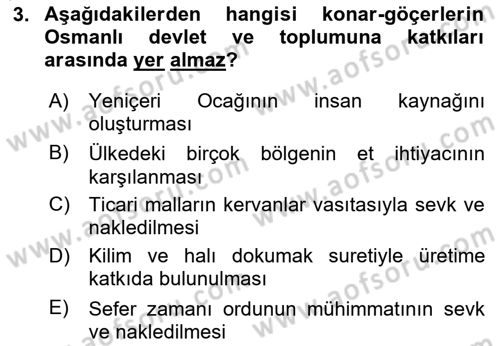Osmanlı´da İskan ve Göç Dersi 2023 - 2024 Yılı (Vize) Ara Sınav Soruları 3. Soru