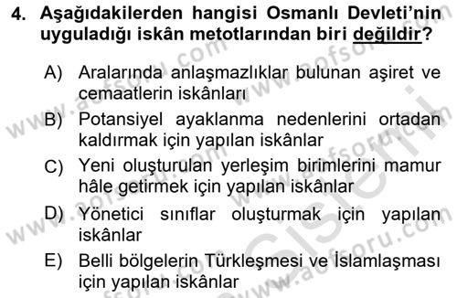 Osmanlı´da İskan ve Göç Dersi 2023 - 2024 Yılı (Vize) Ara Sınav Soruları 4. Soru