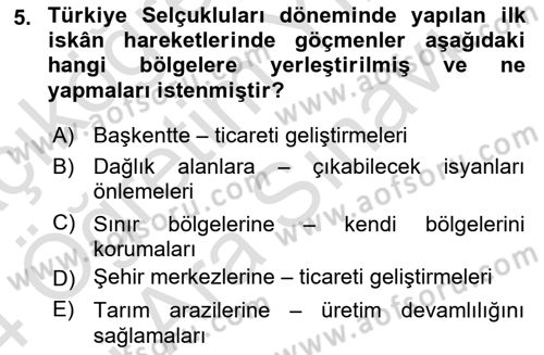 Osmanlı´da İskan ve Göç Dersi 2023 - 2024 Yılı (Vize) Ara Sınavı 5. Soru