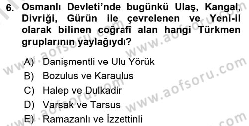 Osmanlı´da İskan ve Göç Dersi 2023 - 2024 Yılı (Vize) Ara Sınav Soruları 6. Soru