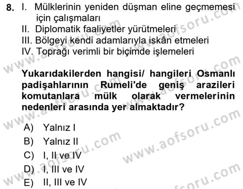 Osmanlı´da İskan ve Göç Dersi 2023 - 2024 Yılı (Vize) Ara Sınav Soruları 8. Soru