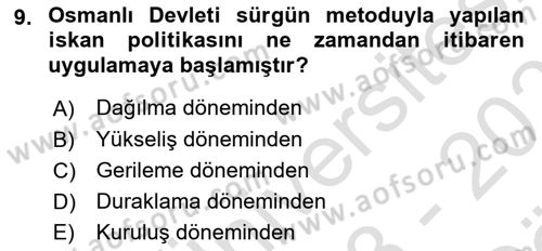 Osmanlı´da İskan ve Göç Dersi 2023 - 2024 Yılı (Vize) Ara Sınav Soruları 9. Soru