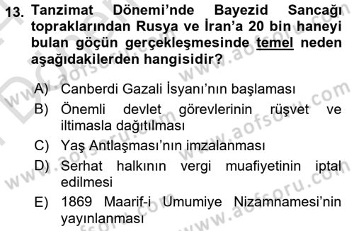 Osmanlı´da İskan ve Göç Dersi 2023 - 2024 Yılı (Final) Dönem Sonu Sınav Soruları 13. Soru