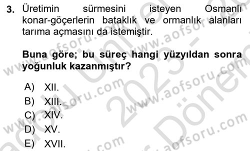 Osmanlı´da İskan ve Göç Dersi 2023 - 2024 Yılı (Final) Dönem Sonu Sınav Soruları 3. Soru